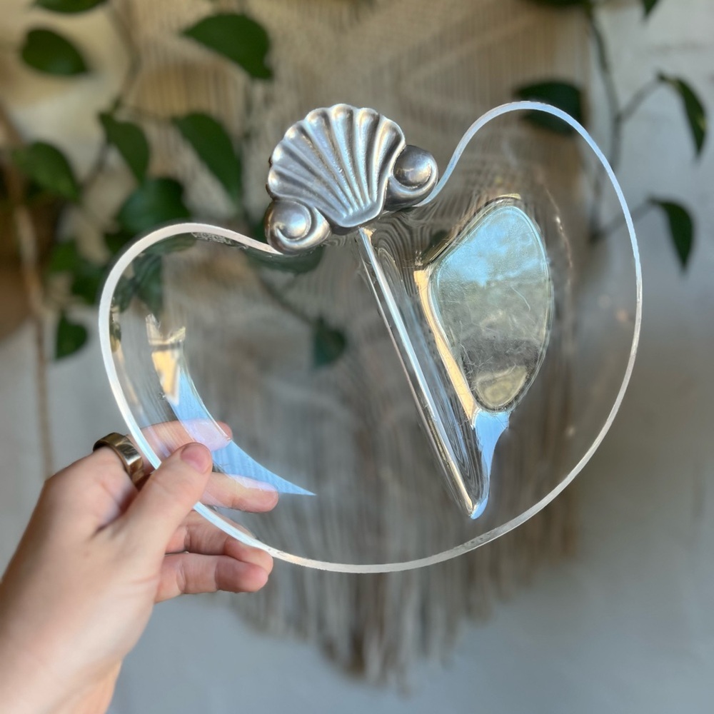 Vintage Acrylic & Pewter Seashell Divided Serving Tray – Coastal Nautical Decor